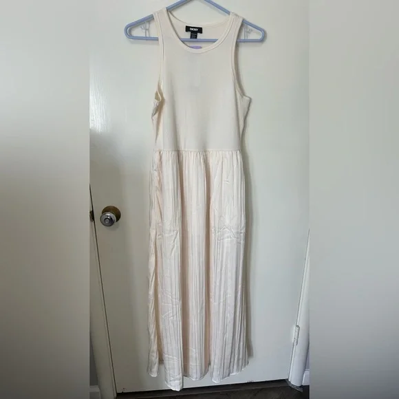 Dkny Cream Pleated Sleeveless Midi Dress - Picture 9 of 10